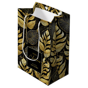 Sacola Para Presentes Média Padrão Dourado de Natal preto nº 29 ID1009