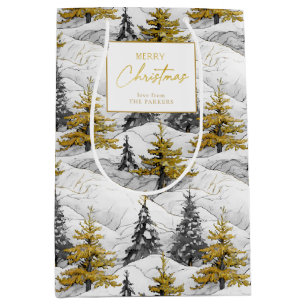 Sacola Para Presentes Média Padrão Dourado de Natal preto nº 4 ID1009 Wrapping