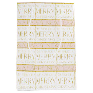 Sacola Para Presentes Média Padrão Dourado de Natal rosa#35 ID1009