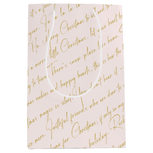 Sacola Para Presentes Média Padrão Dourado de Natal rosa#36 ID1009 (Frente)