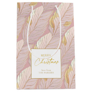 Sacola Para Presentes Média Padrão Dourado de Natal rosa nº 29 ID1009