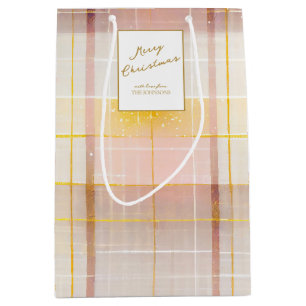 Sacola Para Presentes Média Padrão Dourado de Natal rosa nº 7 ID1009