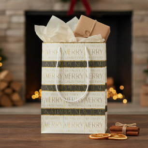 Sacola Para Presentes Média Padrão Dourado de Natal Verde#35 ID1009