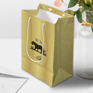 Sacola Para Presentes Média Padrão Elegante Monograma Preto Dourado Mínimo Pre