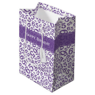Sacola Para Presentes Média Padrão feliz de número roxo de Festa de aniversári