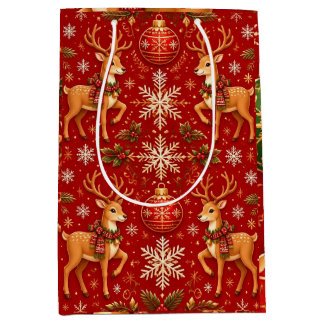 Sacola Para Presentes Média Padrão Festivo de Rena de Natal & Enfeites – T