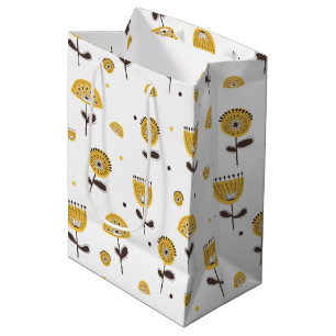 Sacola Para Presentes Média Padrão Floral Amarelo do meio século