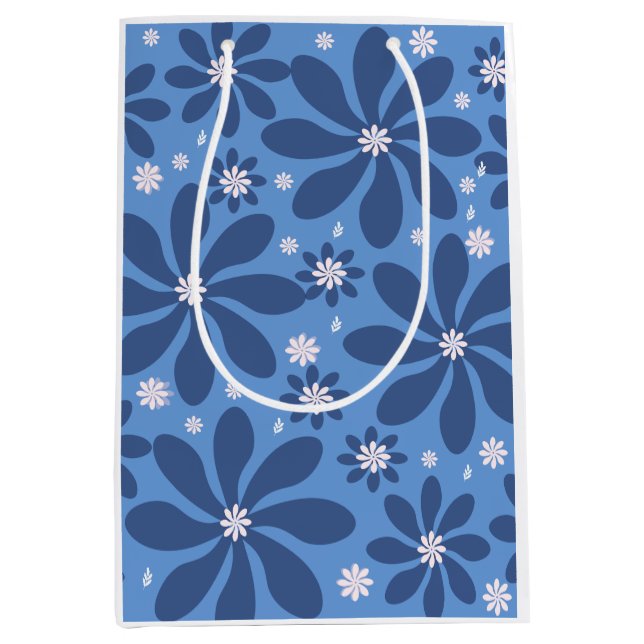 Sacola Para Presentes Média Padrão Floral Azul - Acesso ao Na moda (Frente)