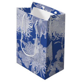 Sacola Para Presentes Média Padrão Floral Azul de Chinoiserie Vintage Chinoise