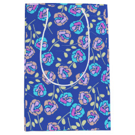 Sacola Para Presentes Média Padrão Floral Azul e Roxo
