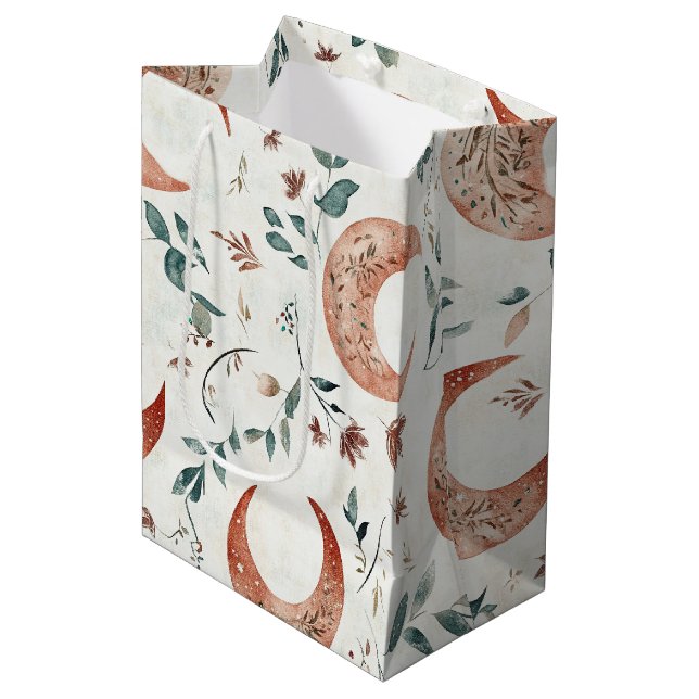 Sacola Para Presentes Média Padrão Floral Boho Rústico da Lua (Frente inclinada)