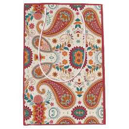 Sacola Para Presentes Média Padrão Floral Branco Paisley Boho Vibrante
