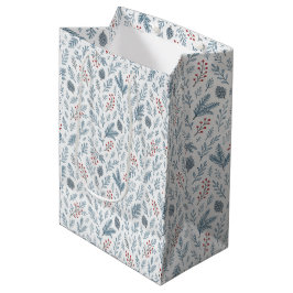 Sacola Para Presentes Média Padrão Floral Chic de Folhas de Azevinho Botânico