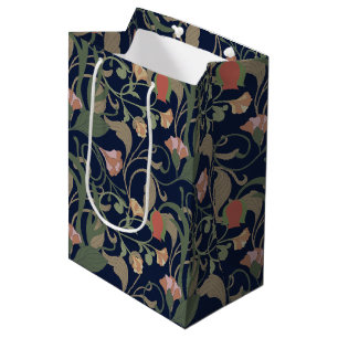 Sacola Para Presentes Média Padrão Floral Clássico de Arte Azul Nouveau