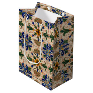Sacola Para Presentes Média Padrão Floral Colorido do Mediterrâneo Vintage