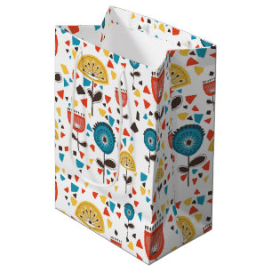 Sacola Para Presentes Média Padrão Floral Colorido do meio século