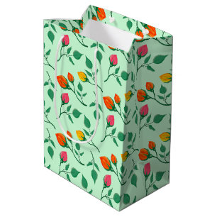 Sacola Para Presentes Média Padrão floral com flores rosa coloridas