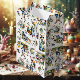 Sacola Para Presentes Média Padrão Floral de Coelhinho da Páscoa em Aquarela V