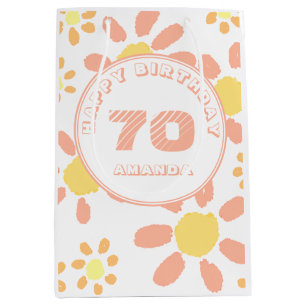 Sacola Para Presentes Média Padrão Floral de Flor de Aquarela de 70 Birthday