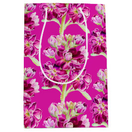 Sacola Para Presentes Média Padrão floral de flor de aquarelas cor de rosa
