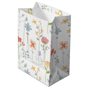 Sacola Para Presentes Média Padrão Floral de Flores Selvagens de Aquarela