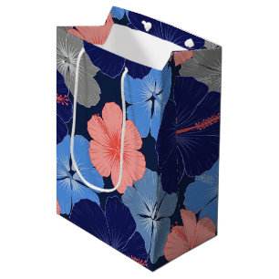 Sacola Para Presentes Média Padrão Floral de Hibisco Azul Elegante (11)
