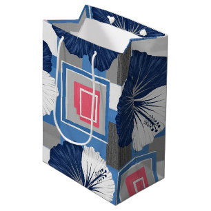 Sacola Para Presentes Média Padrão Floral de Hibisco Azul Elegante (3)