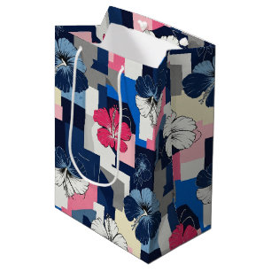 Sacola Para Presentes Média Padrão Floral de Hibisco Azul Elegante (4)