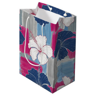 Sacola Para Presentes Média Padrão Floral de Hibisco Azul Elegante (5)