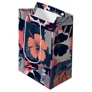 Sacola Para Presentes Média Padrão Floral de Hibisco Azul Elegante (7)