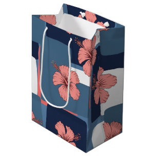 Sacola Para Presentes Média Padrão Floral de Hibisco Azul Elegante (8)