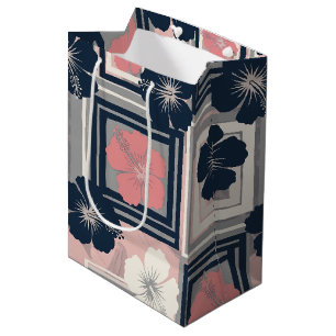 Sacola Para Presentes Média Padrão Floral de Hibisco Azul Elegante (9)