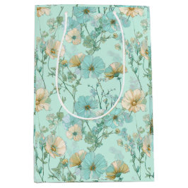 Sacola Para Presentes Média Padrão Floral de Hortelã Flor Silvestre Pastel Del