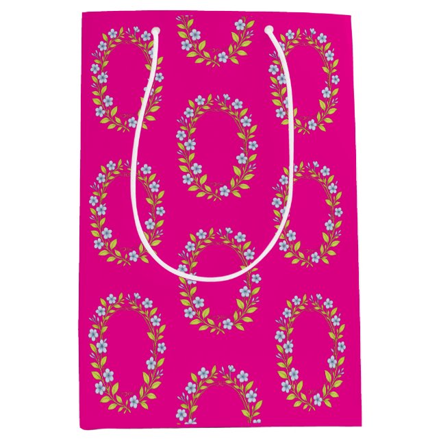 Sacola Para Presentes Média Padrão floral de menina (Frente)