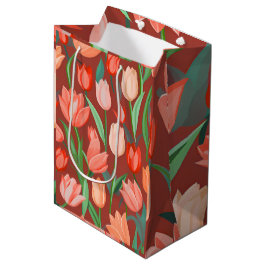 Sacola Para Presentes Média Padrão Floral de Tulipa Elegante – Primavera Verme