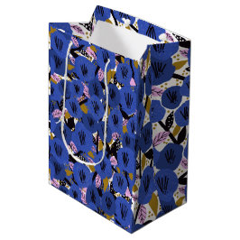 Sacola Para Presentes Média Padrão Floral Dourado Cor-de-Rosa Azul