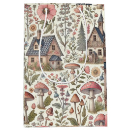 Sacola Para Presentes Média Padrão Floral e de Cogumelo Cottagecore
