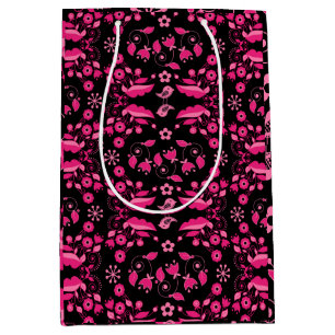 Sacola Para Presentes Média Padrão Floral Escandinavo Rosa Moderno