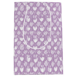 Sacola Para Presentes Média Padrão Floral Moderno de Tulipa Lavanda Branca