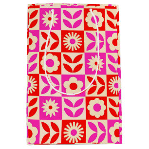 Sacola Para Presentes Média Padrão Floral Retro Vibrante