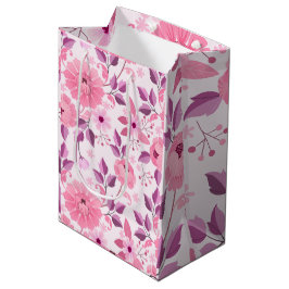 Sacola Para Presentes Média Padrão Floral Rosa com Flores Elegantes
