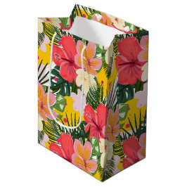 Sacola Para Presentes Média Padrão Floral Tropical Vibrante