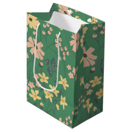 Sacola Para Presentes Média Padrão Floral Verde Boho Moderno
