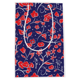 Sacola Para Presentes Média Padrão Floral Vermelho e Azul