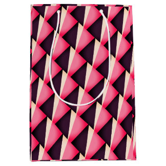 Sacola Para Presentes Média Padrão geométrico abstrato rosa e preto