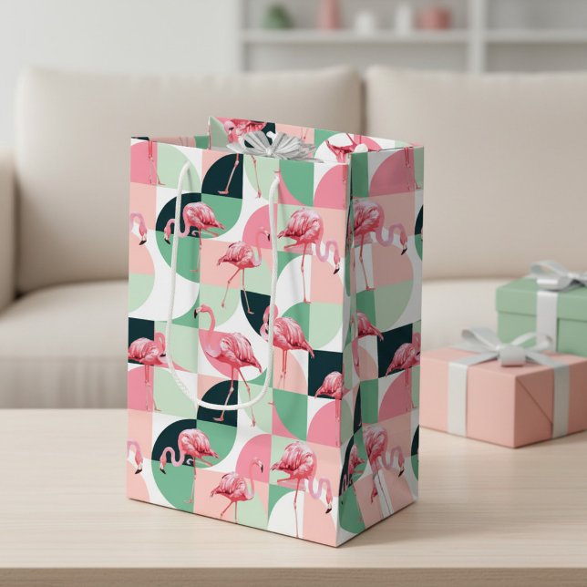 Sacola Para Presentes Média Padrão Geométrico de Flamingo Rosa (Criador carregado)