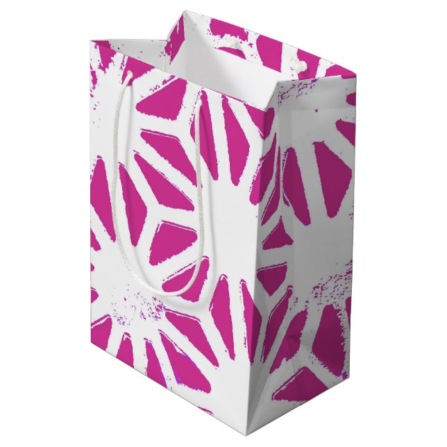 Sacola Para Presentes Média Padrão geométrico de Fuchsia (Verso inclinado)