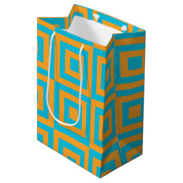 Sacola Para Presentes Média Padrão Geométrico Quadrado Retro - Laranja Ousado 