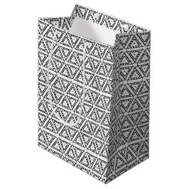 Sacola Para Presentes Média Padrão geométrico triangular preto e branco elegan