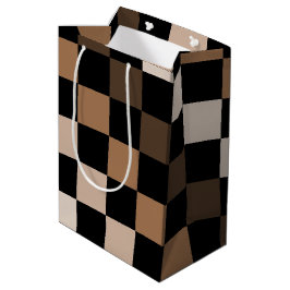 Sacola Para Presentes Média Padrão Gingham Preto-Castanho Verificado